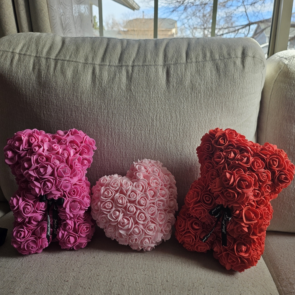 Pink and Red Rose Teddy Bears with Heart